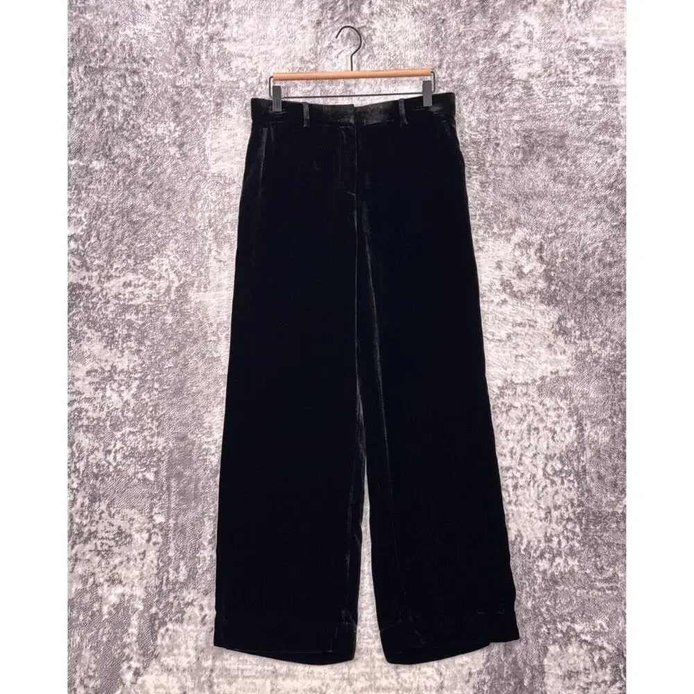 COS Pants 8 Womens Black Silk Velvet Wide Leg Trousers